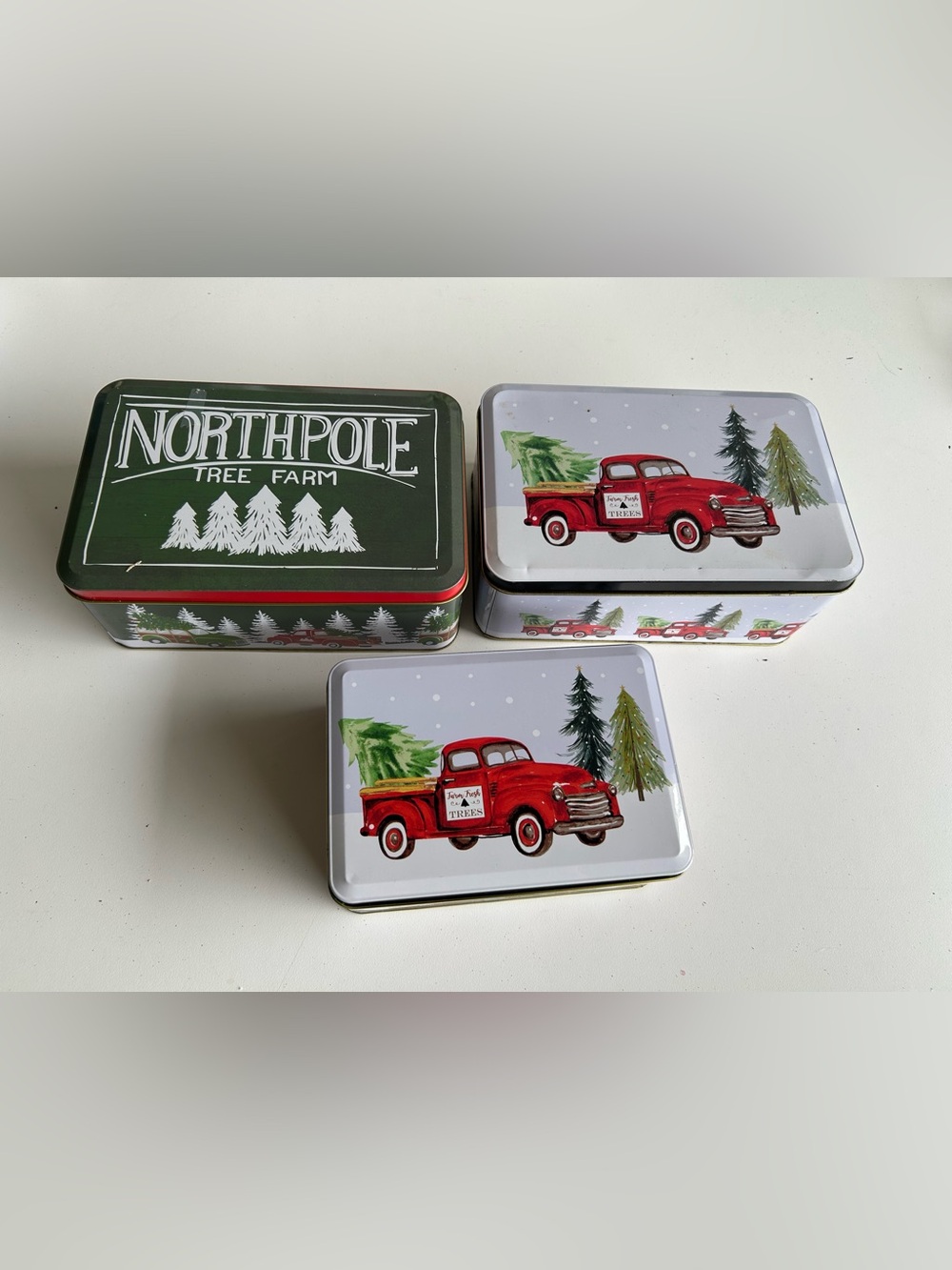 Tree Farm Holiday Tin Set - Red Truck and Green Chest